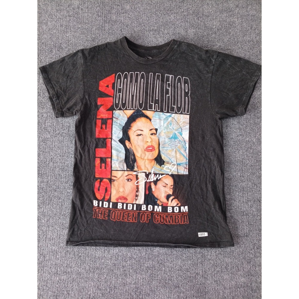 Selena Como La Flor T Shirt Mens Medium Black Acid Wash Queen Of Cumbia